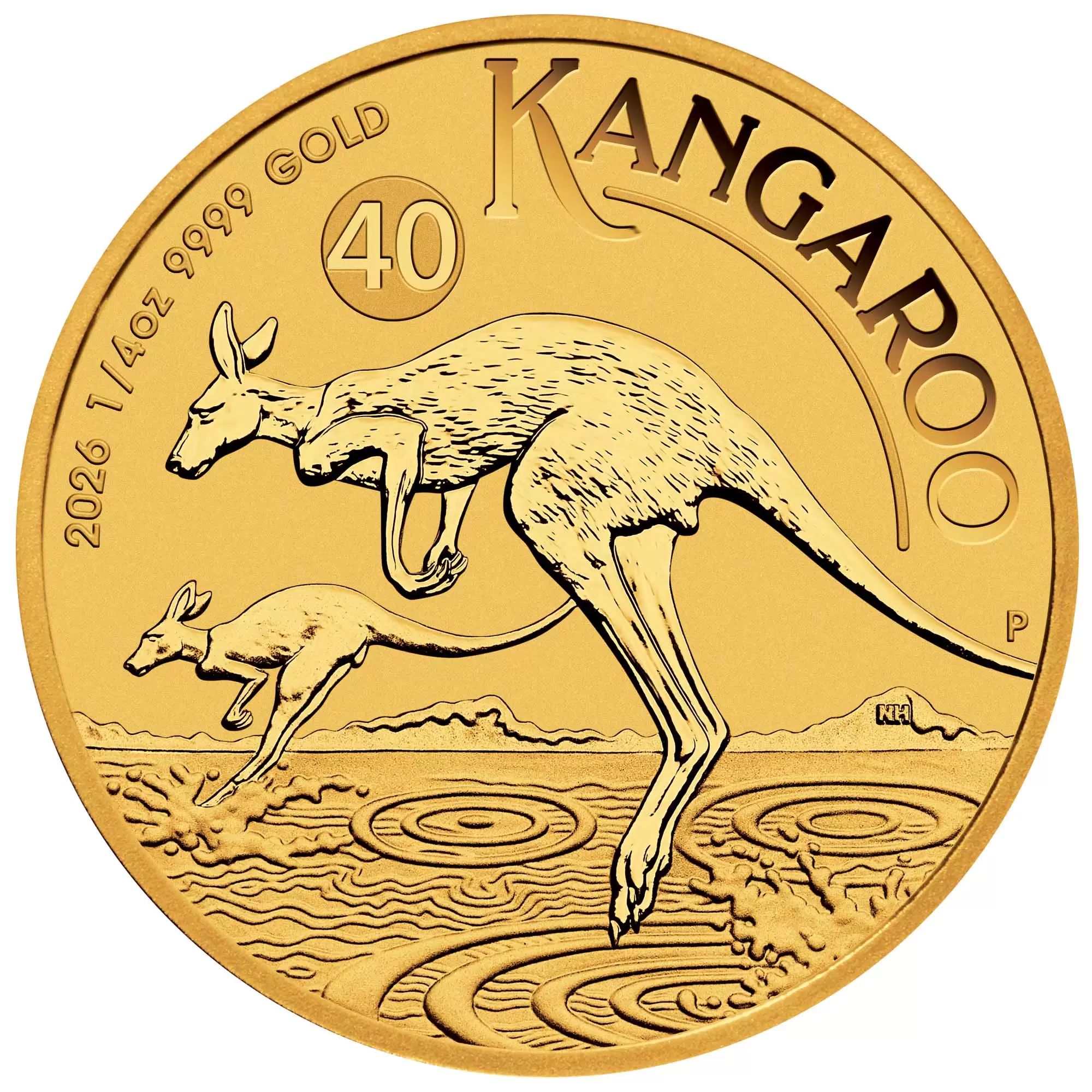 quarterkangfront 2026 Perth Mint Gold Kangaroo Coin 1/4oz